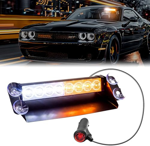 NWpangu Lumières stroboscopiques d'urgence LED Jaune et Blanc Feu de Clignotant d'avertissement de Danger avec ventouses pour Pare-Brise de Voitures, camions de Pompiers,véhicules de volontaires.
