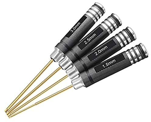 HRB 4pcs 1.5mm 2.0mm 2.5mm 3.0mm Hex Screw Driver Set Titanium Hexagon Screwdriver Wrench Tool Kit for Multi-Axis FPV Racing Drone RC Quadcopter Helicopter Car Models