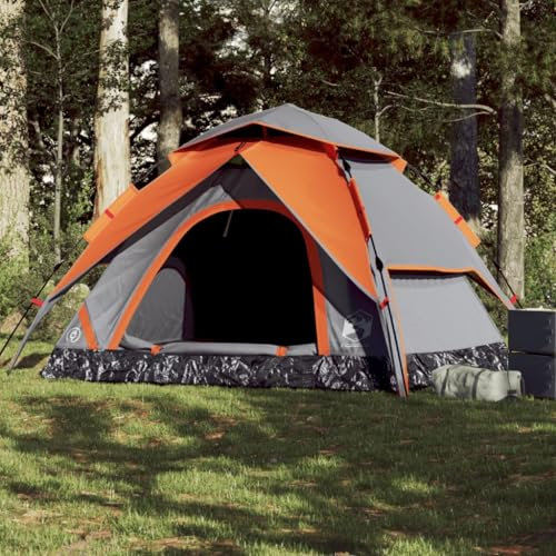 Tino Tech 250x250x155 cm Kuppel-Campingzelt 5 Personen Gruppenzelt Winddicht Campingzelt Familienzelt Große Wurfzelt Festivalzelt Wurfzelte für Familie Trekkingzelt Polyester Grau und Orange