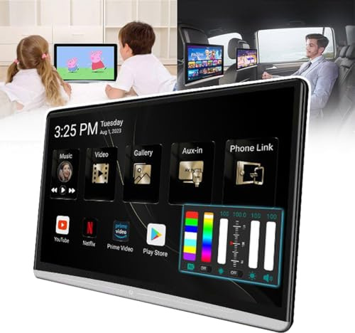 Lecteur D'appui-tête, Moniteur D'appui-tête de Voiture, Lecteur VidéO 8K Pour Android 11, 3 Go + 32 Go, éCran Tactile Ips, Prise En Charge Wifi/Bluetooth/Usb/Sd/EntréE Hdmi/Sortie Hdmi/Fm,14in