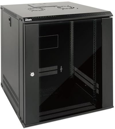 Tecmojo 12U 450mm Depth Wall Mount Server Cabinet IT Network Rack Enclosure Lockable Door and Side Panels Black, Standard Glass Door, for 19 IT Equipment, A/V Devices, Flat Package