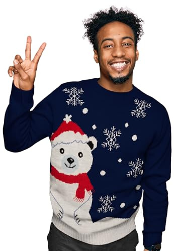 United Labels vintertröja för män – isbjörn vinter jul stickad tröja sweatshirt ful jultröja blå, blå, XXL