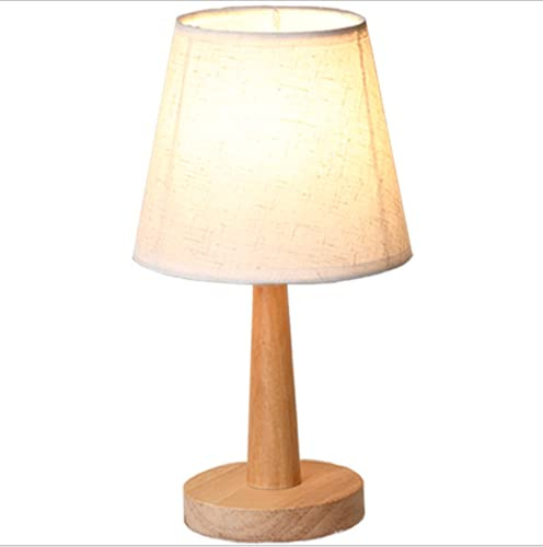 SSNCcNC Holz Nachttischlampe Stufenlos Dimmbar Vintage Minimalismus Tischleuchte LED 3W Tischlampen mit Stoffschirm USB-Anschluss Wohnzimmer Kinderzimmer Schlafzimmer Nachtlicht D15*H28CM