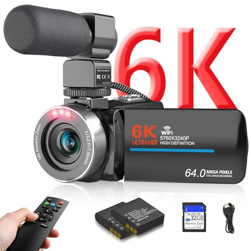 Video Camera Camcorder, HD 6K 64MP IR Night Vision Vlogging Camera 18X Zoom WiFi Digital Camera for YouTube 3.0'' Touch Screen Recorder with 32GB SD Card, Microphone, 2.4G Remote Control