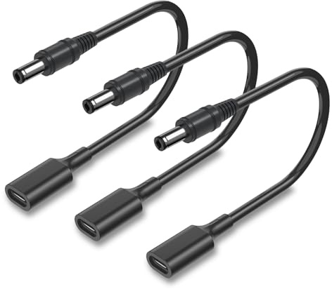USB C to DC Plug 5.5mm x 2.5mm Adapter Cable, 15W 1Ft Type C Cable Straight Female to Male Universal Extension Cable for Camera, Power Bank, DVR, Hard Disk Box, Home Phone System, 3Pack