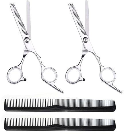 UILYNIU 4 Pcs Hairdressing Scissors, Professional Thinning Shears Hair Cutting Teeth Scissors, 6 Inch Barber Hair Shears, Stainless Steel, for Hairdressing Cutting Texturizing & Styling (Silver)