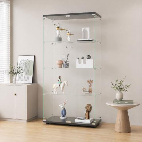 FOERPL Vetrina in Vetro da Esposizione, Vetrina Espositiva con Serratura 164x80x36.5 cm Vetrina Espositiva per Collezionismo con 2 Porte,4 Strati Armadio Trasparente Vetro per Bar ufficio
