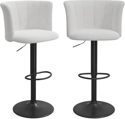 Utlenianie Barhocker 2er Set Barstuhl aus Stoff Tresenhocker Bistrohocker Hocker mit Lehne 360° Drehbar Drehstuhl Barhocker Höhenverstellbar für Küche/Hausbar (Weiß)