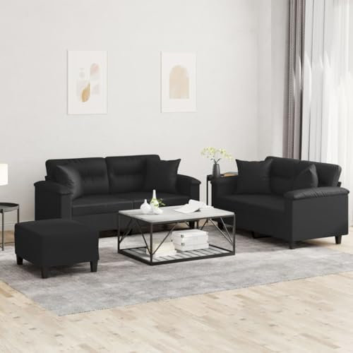 Homgoday 3-TLG. Sofagarnitur mit Kissen Schwarz Kunstleder Wohnzimmersofa Sitzsofa Sofa Couch Gästesofa Loungesofa Polstersofa Couchgarnitur Sitzmöbel für Wohnzimmer Büro