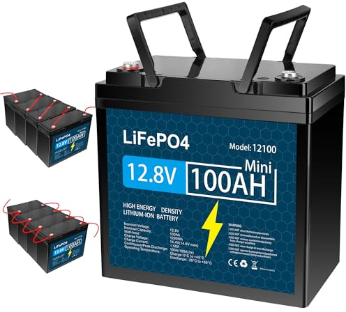 REACELL 100Ah 12.8V Lithium LiFePO4 Rechargeable Battery with 100A BMS | 1280Wh Output Power, Up to 15000+ Deep Cycles, for Solar/RV/Trolling Motor/Fish Finder/Power Wheels/Alarm System, 14Lbs