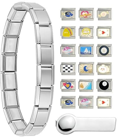 TPZORJX 18 pièces Ensemble De Bracelet De Charme Italien- Charmes Italiens Supplé Mentaires Avec Outil D'Ouverture,Charmes De Style Italien Für Damen(Styles aléatoires)