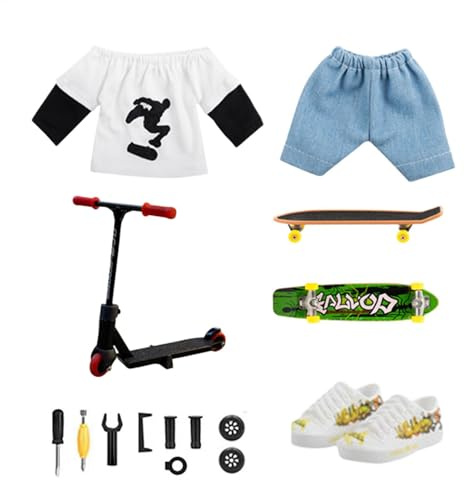Yiohejy Finger Skateboard-Set, Kinderfinger-Roller, Partyversorgungen mit 1 Paar Skates Schuhe Hosen T-Shirt Finger Vitalitätsbrett Min-i Swing Board, Indoor-Spielzeug für Kindergeburtstag Geschenke