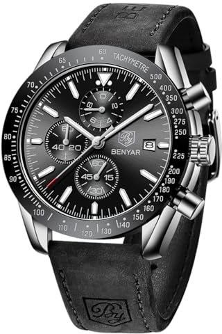 BENYAR by Uhren Herren Chronograph Analog Quarz Armbanduhr Herren Wasserdicht Datum Lederarmband Herrenuhr Mode Lässig Uhr Elegantes Geschenk fur Männer