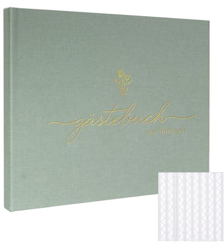 Topzora Libro degli ospiti in lino per matrimonio, 100 pagine di carta premium, 50 fogli vuoti e 50 con linee, angoli autoadesivi per foto, design vintage con titolo dorato, ideale per matrimoni