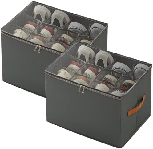 XIANGLV Staubdichte Schuhaufbewahrung Schuhorganizer, Shoe Organizer aus Stoff mit Klarer Abdeckung, Schuhboxen Stapelbar Schuhregal Platzsparend Schuh Organizer für 8-16 Paare (Grau, 2 Pack)