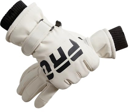 Moguxb Gants de Ski pour Homme et Femme Gants Chauds d'hiver Résistants au Froid Doublure Double Polaire pour Sports d'hiver (Blanc, Large)
