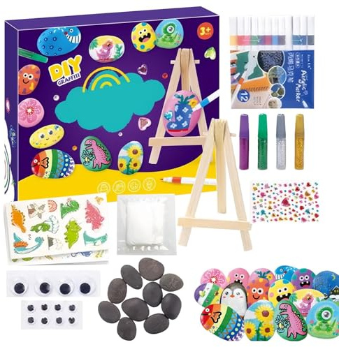 Générique Kit De Peinture Sur Galets Pour - Brillant dans le Noir Kit de Peinture sur Pierre pour Enfant,Ensemble d'Artisanat de sur Pierre pour Garçons Filles Famille