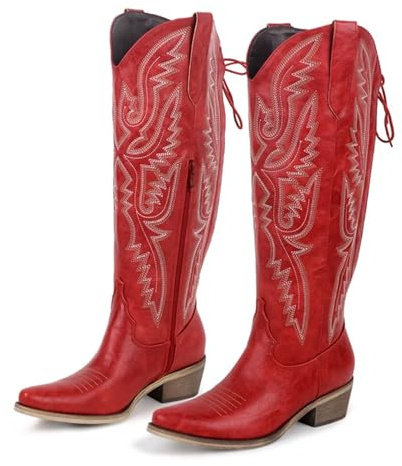 JHSDHYD Stivali Cowboy Donna Stivali da cowboy western con punta a punta, cerniera laterale, ricami, tacco a blocco, stivaletti da cowgirl da donna(Color4,14)