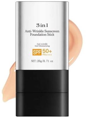 Fond de Teint Stick 2 en 1Avec Pinceau,Maquillage Coréen,Stick hydratant anti-rides avec protection solaire,Fond de teint correcteur hydratant SPF50+ Texture légère Pour tous types de peau (Moyen)