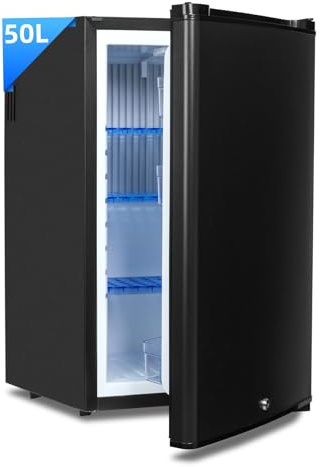 Smad 12V Kühlschrank 50L,Camping Kühlschrank 12v 230v, Leiser Wohnmobil Kühlschrank mit Schloss, Absorber Kühlschrank für Auto, Wohnwagen, Büro, Wendetür, Schwarz