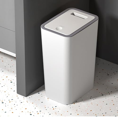 Sightday 9L Mülleimer Bad,Schmaler Mülleimer Mit Deckel Mülleimer Geruchsdicht Pop-Up Deckel PP Material für Bad,Büro,Mülleimer Küchen,Wohnzimmer,Schlafzimmer,WC Mülleimer (Weiß)