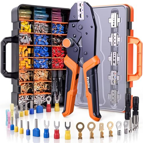 Crimpzange Wechselbacken Set, Preciva 6-teiliges Schnellwechselbacken Crimpwerkzeug Set mit Aufbewahrungsbox für Aderendhülsen, Kabelschuhe, Schrumpfverbinder, Flachstecker, Solarstecker