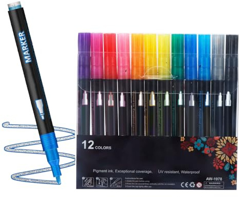 Pennarelli a doppia linea, 12 colori a doppia linea, per pittura, disegno, diario, decorazione, artigianato, biglietti di auguri, scarabocchiare, poster