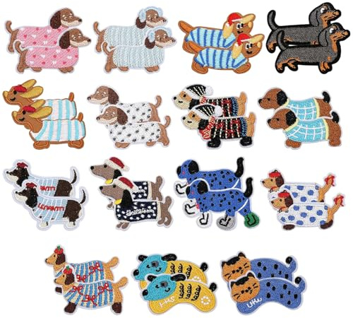 30 Stück Patches Zum Aufbügeln, Bügelbilder, Bügelflicken Kinder, Niedliches Dackelmuster, Geeignet für Erwachsene und Kinder, Kann Auf Jeans, Kleidung und Rucksäcken Verwendet Werden