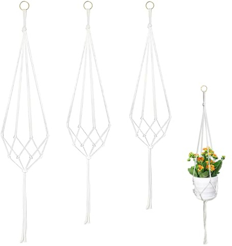 YIPFEN Lot de 3 suspensions macramé pour plantes avec 3 crochets en S pour intérieur, extérieur, plafond, balcon, mur (60cm, 80cm, 100cm)