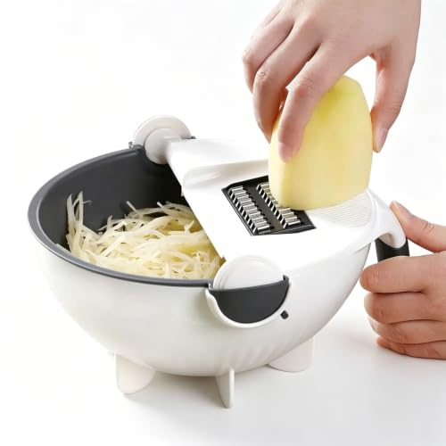 Mandolina per Verdure, Affetta Taglia Verdure Manuale, Mandolina Affettatrice Professionale, Grande Capacità, Robusta Protezione per le Mani, Facile Pulire, 7 Lame Tagliare