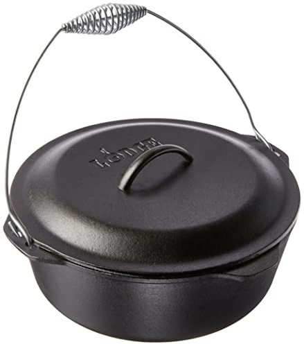 Lodge 8.52 litre / 9 quart Pre-Seasoned Cast Iron Dutch Oven/Casserole Dish (with Spiral Bail Handle)