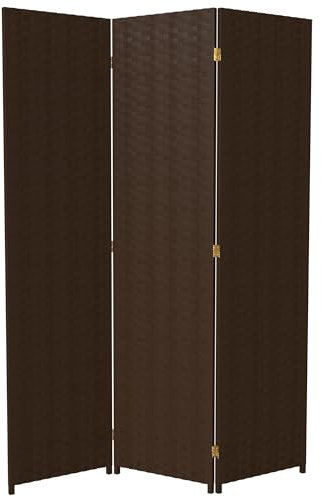 Red Lantern 6 ft. Tall Woven Fiber Room Divider, 3 Panels, Dark Mocha