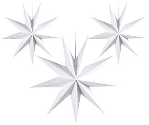 Faroles de papel blanco con forma de estrella, decoración de Navidad, 9 faroles de papel puntiagudos, decoraciones de Navidad, decoraciones de árbol de Navidad, estrellas de papel colgantes (30 cm, 3