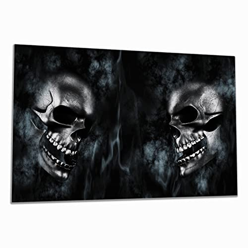Wallario Herdabdeckplatte/Spritzschutz aus Glas, 1-teilig, 80x52cm mit 8 mm hohen Füßen, für Ceran- und Induktionsherde, Rauchende Schädel