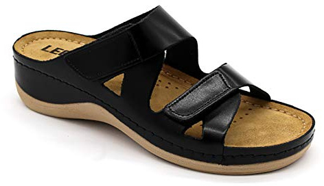 LEON 906 Läderskor Sandaler Träskor Clogs Tofflor Pantoletter Komfortskor, Kvinnor, Svart, EU 40