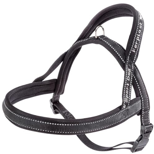 Ferplast Hundegeschirr Sport Dog, Hundegeschirr Mittelgroße Hunde, Hundegeschirr Skandinavischen Stil, Praktischer Schnapper-Verschluss, Weiche Polsterung, Reflektierende Nähte, Grau
