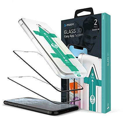 Deppa |2 Stück| Schutzfolie für Iphone 11 Pro Full Screen (5.8 Zoll) mit Schablone Glas Folie 3D - Schutzglas, Displayschutz mit Schablone