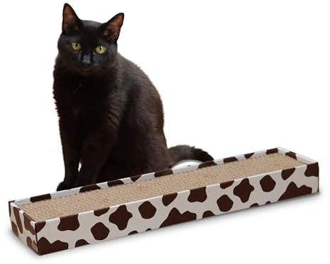 Croci Arbre à Chat en Carton 2 Couches réversibles avec Pieds antidérapants avec enveloppe d'herbe à Chat Style Vache 48 x 12,5 x 5 cm