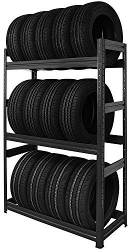 HEMMDAL Reifenregal für max. 12 Reifen | HxBxT 177 x 120 x 50 cm | Grau | 450 kg Tragkraft | Steckregal mit 3 Ebenen á 150 kg Fachlast | stabiles Felgenregal für Garage & Werkstatt | Made in EU