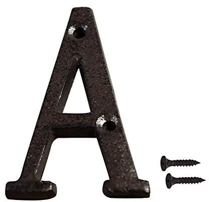 INCREWAY Número de casa de hierro fundido, 7,5 cm, letra negra de la casa, número de la casa, letra de hierro fundido, carta de buzón (A)