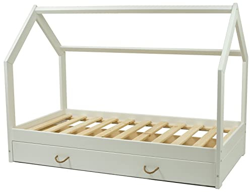 Kinderbett mit Schublade Hausbett Einzelbett Spielbett Schubkastenbett 160x80cm (Farbe: weiß)