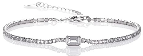 namana 925 Sterling Silber Tennis Armbänder für Frauen und Mädchen, elegantes Tennisarmband mit einem Baguette und runden Zirkonia Steinen, zierliche Sterling Silber Schmuck-Geschenke für Damen