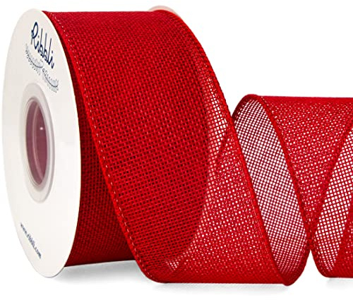 Ribbli Red Wired Ribbon,2 Inch x Continuous 10 Yard, Wired Edge Ribbon for Big Bow,Wreath,Tree Decoration,Outdoor Decoration