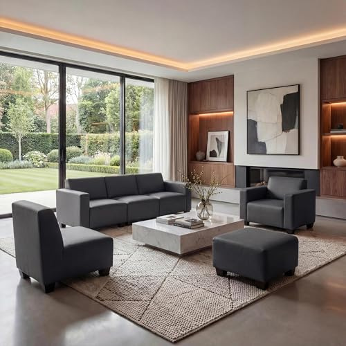 Mendler Modular Sofa-System Lyon 3-1-1-1, Kunstleder - dunkelgrau | Couch-Garnitur
