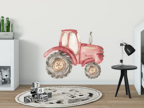 GRAZDesign Wandtattoo Traktor Trecker Kinderzimmer Junge, Wandaufkeber Kinderzimmer Deko Bilder Bauernhof Babyzimmer (37x30cm, Rot)