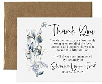 Personalized Funeral Acknowledgement Cards - Floral Blue Bouquet - Sympathy Thank You Bereavement Note Cards - Eco Friendly