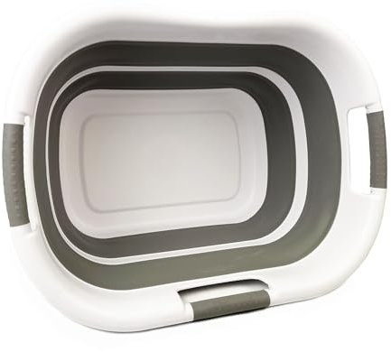 SAMMART faltbarer Wäschekorb aus Kunststoff, 40 l, zusammenklappbarer Pop-Up-Aufbewahrungsbehälter/Organizer – tragbare Waschwanne – platzsparender Wäschekorb (1, Weiß/Grau)