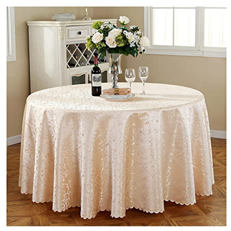 CIEEIN CIEHT Polyester Tischdecke Rund Schreibtisch Tischtuch Tischwäsche Couchtisch Küchentischabdeckung Party Hochzeit Tafeltuch Champagner 300cm