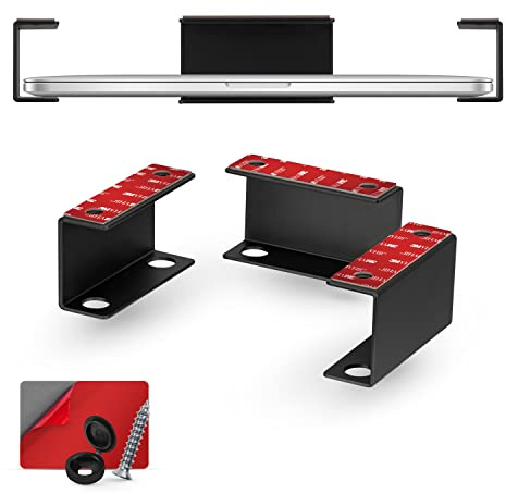 Adhesive Under Desk Laptop Holder, Metal Mount VHB & Screw In, Devices upto 1.8 Thick like Laptops Macbooks Surface, Keyboard Routers, Modems Cable Box Network Switch & More (Black) By Brainwavz