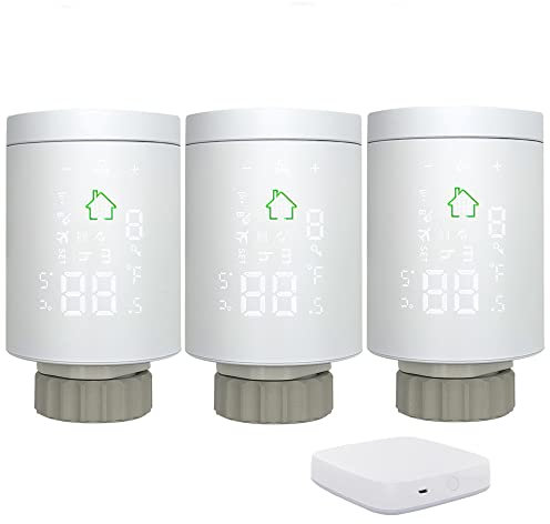 MincoHome Zigbee WiFi Radiator Actuator Smart Digital Water Heating Control Thermostat Valve Works with Alexa,Google Assistant (Radiator Thermostat x 3 + Smart Gateway)